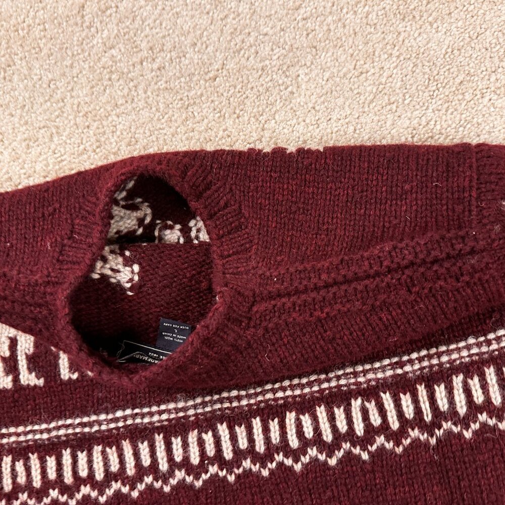 ABERCROMBIE & FITCH Hand Knit Sweater Men’s Large 100% Wool Fair Isle Moose - Picture 9 of 9